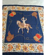 90s Mantero Scarf Equestrian Horse Saddle Floral Navy Gold Hand Roll Edg... - $31.29 CAD
