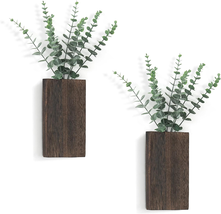 2 Pack Wood Wall Planter Vase with Artificial Eucalyptus Farmhouse Wall ... - $26.32
