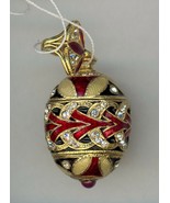 Russian Fabergesilver egg Pendant red arrows w/ciras of w/gold decor &amp; s... - $104.17 CAD