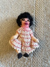 Miniature Hand Made Cloth Crochet and Needlepoint Doll 3.5&quot; - $19.00