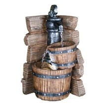 Two Barrels with Water Pump Polyresin Indoor LED Tabletop Fountain. - £52.13 GBP