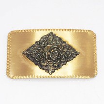 Brass Color Rose Design Floral Belt Buckle - £15.47 GBP