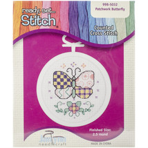 Janlynn Mini Counted Cross Stitch Kit 2.5&quot; Round-Patchwork Butterfly (18 Count) - £8.75 GBP