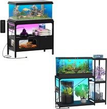 Fish Tank Stand With Power Outlet &amp; Led Light, Aquarium Stand With Repti... - $288.99