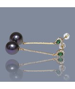 Alluring 10.5- 11mm Edison Natural Purple Black Blue Round Pearl Dangle ... - £87.61 GBP