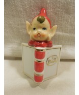 Vintage Japan Ceramic Christmas Red Pixie Elf Open Book Figurine 4&quot; - $46.24 CAD
