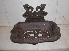 Vintage Cast Iron Soap Dish Scroll Work Shabby Farmhouse Heavy Freestanding - £17.60 GBP