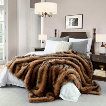 Luxury Plush Faux Fur Blanket King Size, Long Pile Brown With Black, 104&quot;X90&quot; - $155.92