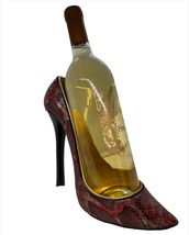 Shoe Wine Bottle Holder Red Black Snakeskin Look Stiletto 8" High Poly Resin Bar image 3