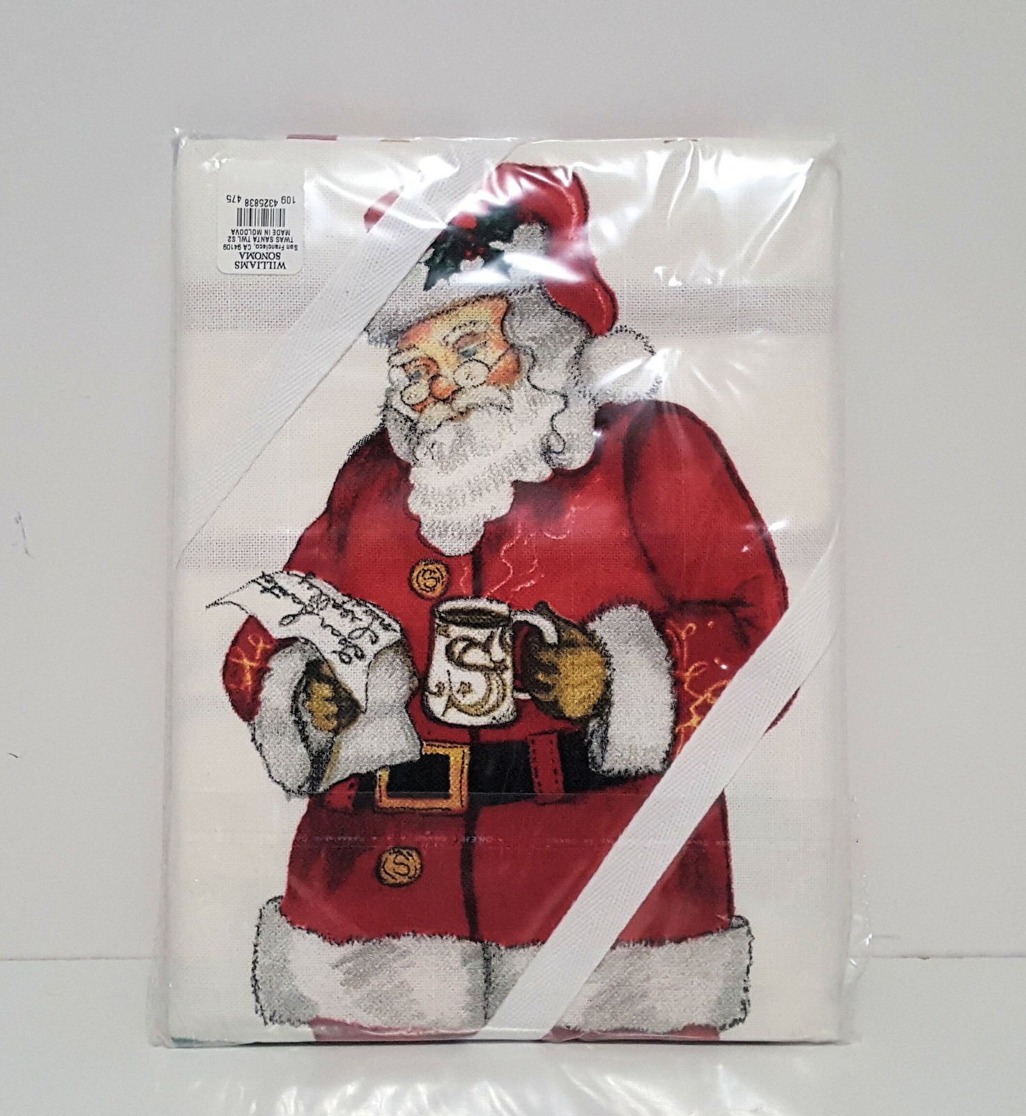 NEW RARE Williams Sonoma Set of 2 Twas the Night Before Christmas Santa Towels  - £33.52 GBP
