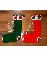 Vintage handmade crochet Christmas Stocking set 18&quot; - £37.75 GBP