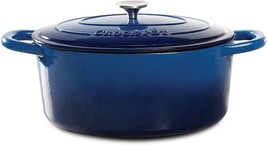 Crock Pot 7 Quart BLUE Oval Enameled Covered Cast Iron Dutch Oven Cooker w Lid - £76.95 GBP
