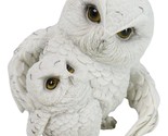 Whimsical 2 White Snowy Mother Owl And Owlet Nesting Figurine Owls Family - $26.99