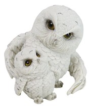 Whimsical 2 White Snowy Mother Owl And Owlet Nesting Figurine Owls Family - $26.99