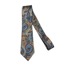 Men's 100% Silk Necktie By Bruno Piattelli Paisley Floral Fancy BP24 Peach Blue image 2