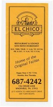 El Chico Menu Fine Mexican Food Since 1929 Cuellar Brothers Knoxville Tennessee - £14.07 GBP