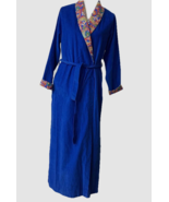 Vintage Robe Evelyn Pearson Corduroy Sz M Long Tie Belt Blue Colorful Co... - £38.66 GBP