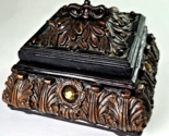 Vintage Dark Wooden Jeweled Trinket Box With Lid Elegant Décor 7x7x5in high - $30.00