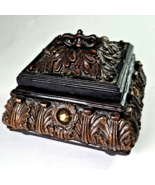 Vintage Dark Wooden Jeweled Trinket Box With Lid Elegant Décor 7x7x5in high - £22.54 GBP