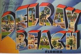 Greetings From Delray Beach Florida Large Big Letter Linen Postcard 1949... - $89.78