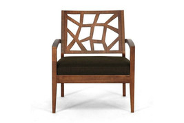 Danish Design Club Lounge Chair  Wood Frame Modern Dark Brown Twill Cushion - £235.86 GBP