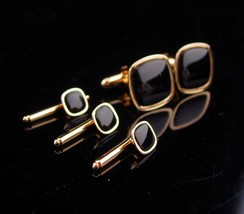 Vintage Black Tuxedo Cufflinks / swank gold set / Wedding Cufflinks / Black form - $145.00