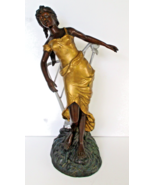 Large 23&quot; Cast Bronze Sculpture of a Black Woman in Gold Dress with Silv... - $1,094.53 CAD