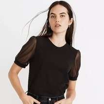 Madewell Black Sheer-Sleeve Knit Top Medium - $26.89