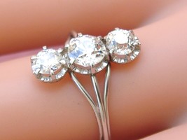 Vintage 1.20ctw Euro Diamond Trilogy Trinity Vertical 3-STONE Cocktail Ring 1950 - £2,060.00 GBP