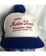 Morton Foods Reunion 1989 Hat Cap Sherwood Shores Texas Rope with Pom Po... - $12.95