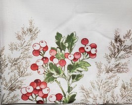 Printed Fabric Tablecloth 52&quot;x70&quot; Oblong, Christmas, Holly Berries, Holiday, Bm - £21.78 GBP