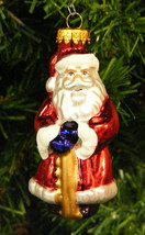 Hand Blown Mercury Style Glass Old World Santa w/ Walking Stick Xmas Ornament - £10.13 GBP