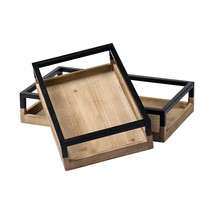 Set Of 2 Natural Finish With Black Nesting Wood Accent Trays - £131.10 GBP