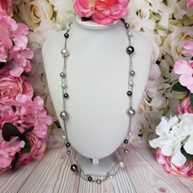 PREMIER DESIGNS Long Faux Pearl Statement Necklace Chic Silver Tone Chai... - $16.95