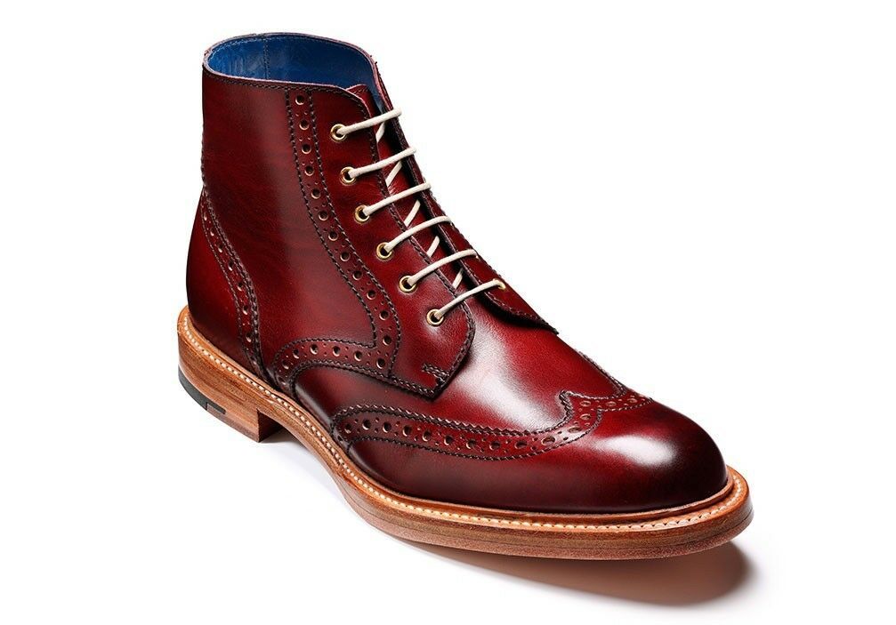 Maroon Red Burnished Toe Wing Tip Leather Natural Color Sole Ankle Boots US 7-16