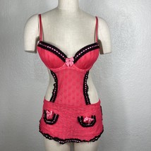 Victoria&#39;s Secret Sexy Little Things Pink Maid Lingerie Black Lace Swiss Dot 36B - £39.51 GBP