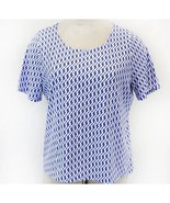 Talbots Blue Geo Print Blouse Top Petite 0X, Platinum Jersey Scoop-Neck,... - $16.83
