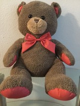 Hugfun Big Teddy Bear Plush Brown Red 22” With Plaid  Bow Stuffed Animal... - £11.19 GBP