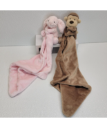 2 Little Jellycat Lovey Brown Monkey &amp; Pink Bunny Baby Security Blanket - $17.94 CAD
