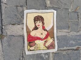 Spanish lady cross stitch tapestry, vintage handmade finished gobelin ne... - $35.00