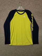 Adidas Climalite Shirt Youth Boys L 14-16 Neon Yellow Blue Long Sleeve Logo - £14.71 GBP