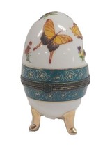 Decorated Footed Ceramic Egg Shaped Hinged Trinket Box NIB NOS - £15.79 GBP