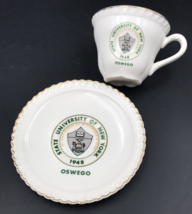 VTG 1948 State University of New York Oswego Crest Tea Cup &amp; Saucer w/ G... - £18.41 GBP