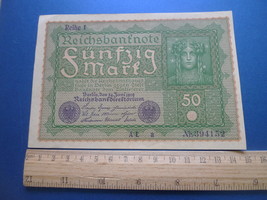 K. Germany Banknote Reichsbanknote 50 Mark 1919 Reihe 1 AL a #394152 - £12.06 GBP