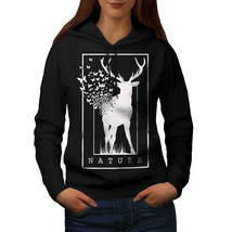 Wellcoda Deer Butterfly Nature Womens Hoodie,  Casual Hooded Sweatshirt - £29.06 GBP