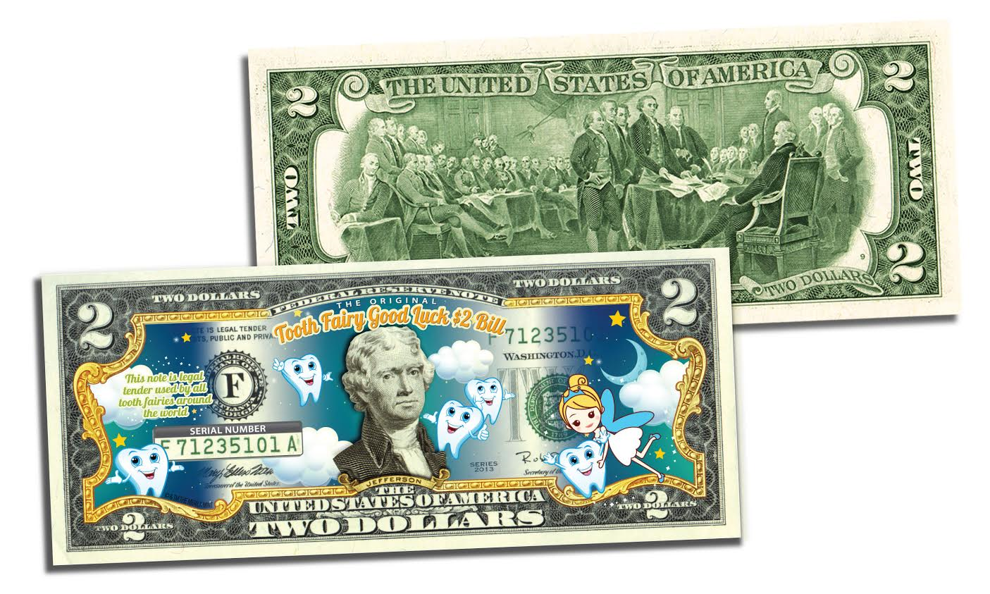 Primary image for TOOTH FAIRY Good Luck Gift Dentist OFFICIAL Genuine Legal Tender US $2 Bill