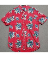 Carbon Men&#39;s Hawaiian Shirt Size XL Red Floral Aloha Short Sleeve Button Up - £17.18 GBP