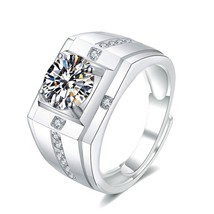 1ct/2ct Men&#39;s Geometry Square Shape Round Moissanite Wide Band Wedding Ring 925S - £77.63 GBP+