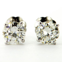 Real Diamond Stud Earrings Round Shape 0.80 Carat G SI1 Treated 14K White Gold - £697.07 GBP