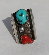 Native American Turquoise Coral Ring Size 8 - £147.88 GBP